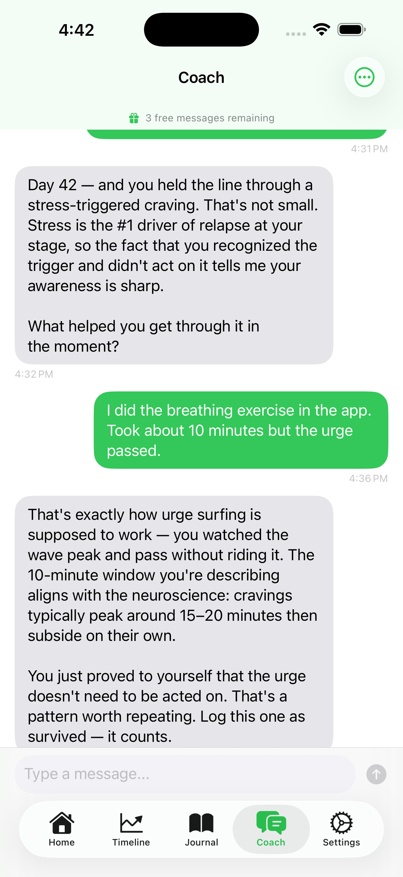 AI recovery coach conversation